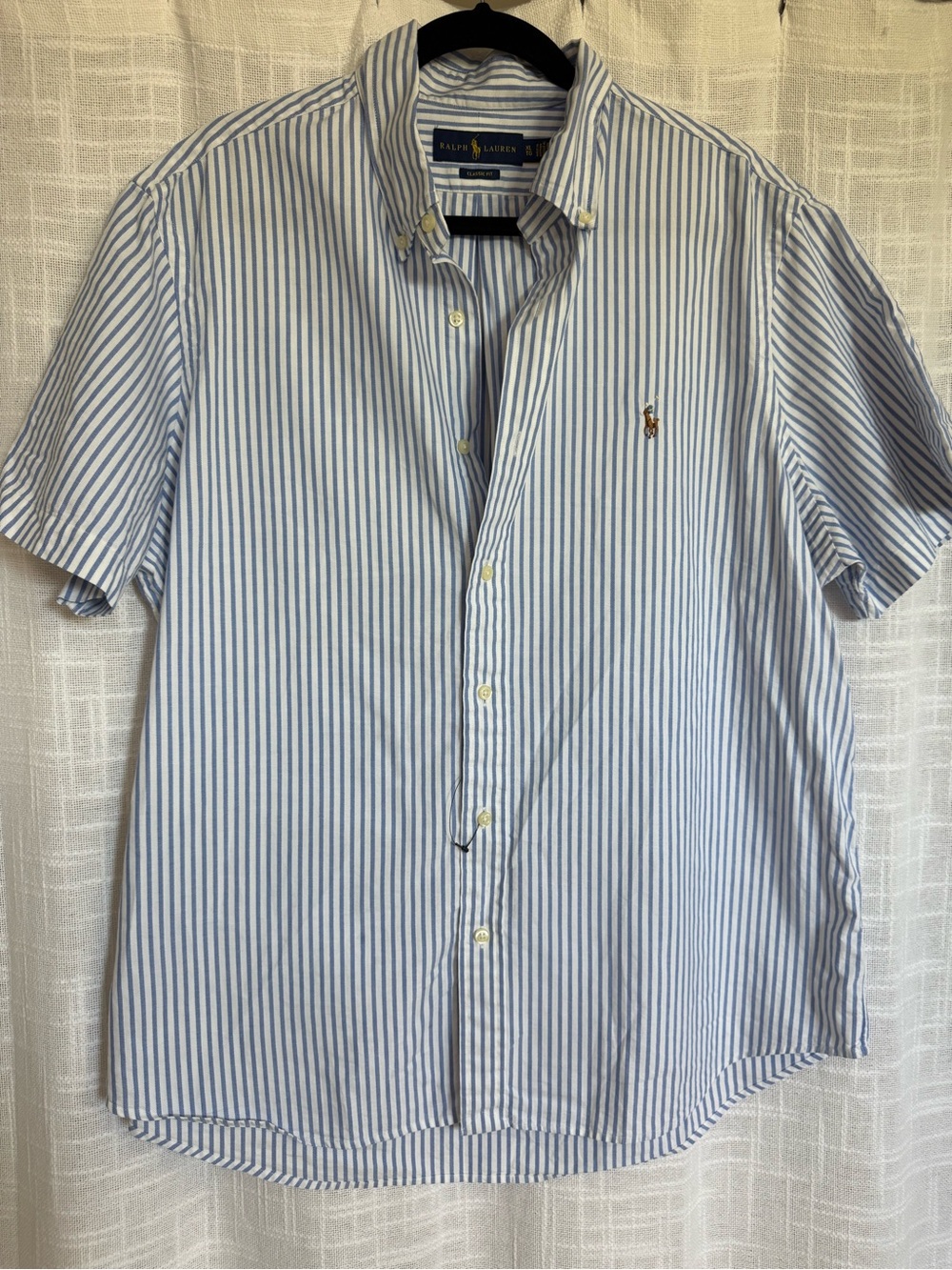 Ralph Lauren Blue and White Striped Short-Sleeve Button-Down Shirt